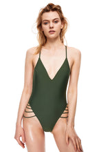 Load image into Gallery viewer, Channel Island strappy one-piece swimsuit green color front view