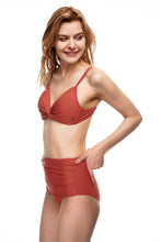 Load image into Gallery viewer, Seal front knot push up triangle bikini set red color full body side view