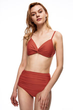 Load image into Gallery viewer, Seal front knot push up triangle bikini set red color front view