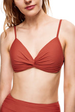 Load image into Gallery viewer, Seal front knot push up triangle bikini top red color front view
