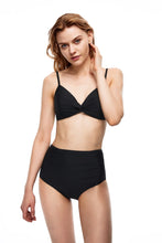 Load image into Gallery viewer, Seal front knot push up triangle bikini set black color front view