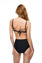 Load image into Gallery viewer, Seal front knot push up triangle bikini set black color back view
