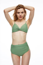 Load image into Gallery viewer, Seal front knot push up triangle bikini set green color full body front view
