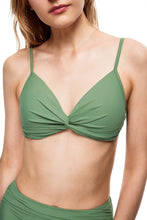 Load image into Gallery viewer, Seal front knot push up triangle bikini top green color top close view