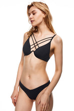 Load image into Gallery viewer, Sunset halter criss cross bikini set black color side view
