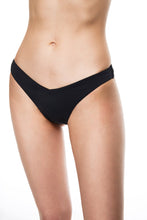Load image into Gallery viewer, Sunset halter criss cross bikini bottom black color front view