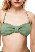 Load image into Gallery viewer, Laguna bow-style bandeau bikini top green color close view