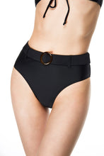 Load image into Gallery viewer, Malibu ruffle short sleeves two-piece swimsuit bottom black color front view