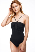 Load image into Gallery viewer, Honeymoon the ruched classic one-piece swimsuit black color front view