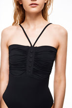 Load image into Gallery viewer, Honeymoon the ruched classic one-piece swimsuit black color front close view