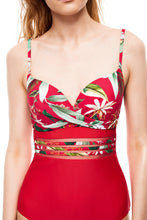 Load image into Gallery viewer, One-piece swimwear Avila Tropical Floral Print red color
