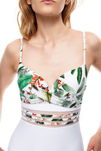 Load image into Gallery viewer, Woman one-piece swimwear Avila Tropical Floral Print white front close  view
