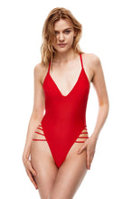 Load image into Gallery viewer, Channel Island strappy one-piece swimsuit red color  front view
