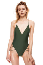 Load image into Gallery viewer, Channel Island strappy one-piece swimsuit green color front view
