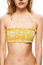 Load image into Gallery viewer, Floral print smoked bandeau bikini top front close view
