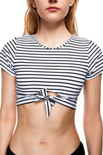 Load image into Gallery viewer, Solana striped short sleeve bikini top front close view 
