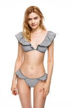 Load image into Gallery viewer, Oceanside stripped frill shoulder bikini set front view
