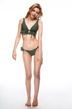 Load image into Gallery viewer, Dana front tie ruffle bikini set green color full body view
