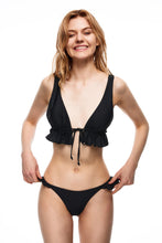 Load image into Gallery viewer, Dana front tie ruffle bikini set black color front view
