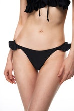 Load image into Gallery viewer, Dana front tie ruffle bikini bottom black color close front view
