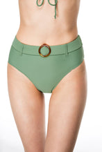 Load image into Gallery viewer, Malibu ruffle short sleeves two-piece swimsuit bottom green color front view
