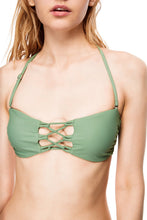 Load image into Gallery viewer, Ventura criss cross bandeau bikini top green color front close view
