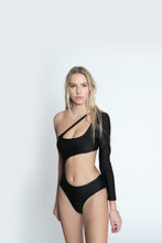 Load image into Gallery viewer, One-shouldered stretch jersey swimsuit front view
