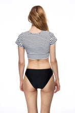 Load image into Gallery viewer, Solana striped short sleeve bikini set back view
